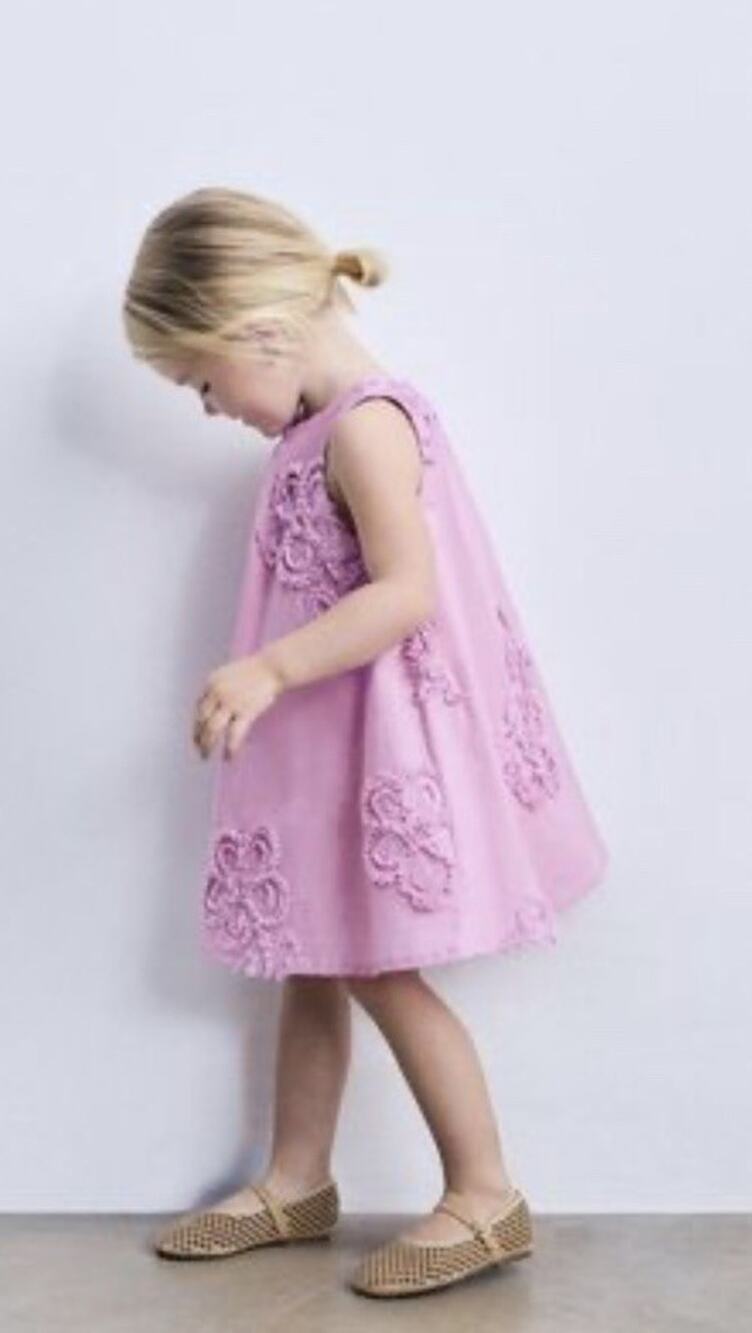 Zara Girls pink sleeveless Lilac dress 3D ruffled flower appliqués Sz 5 NWT